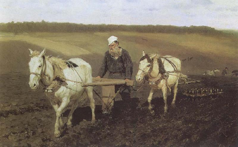 Ilya Repin A Ploughman,Leo Tolstoy Ploughing France oil painting art